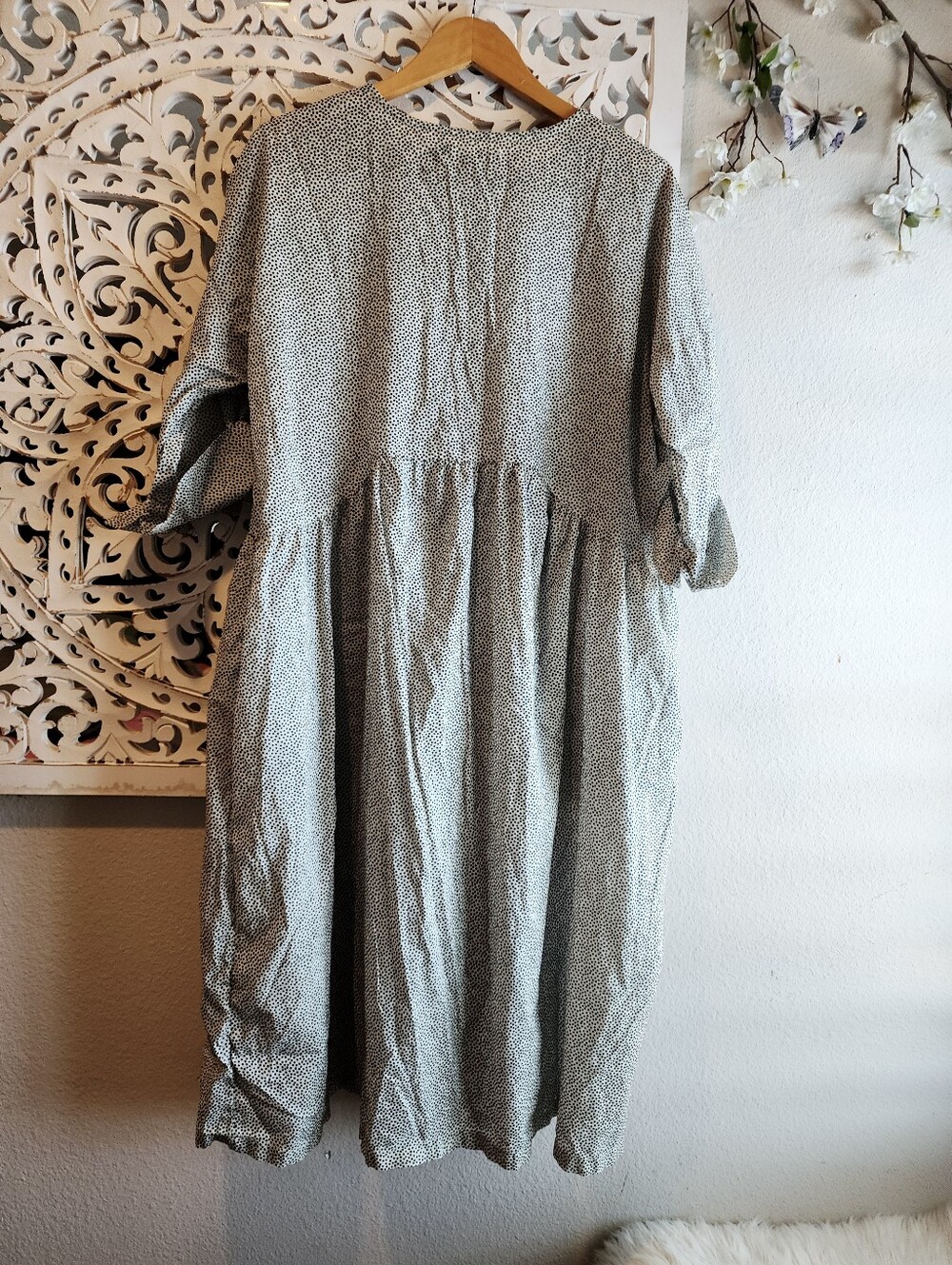 GUDRUN SJODEN POLKADOT FRONT BUTTON MIDI DRESS SIDE POCKETS 3/4 SLEEVES SZ LARGE - Picture 14 of 16
